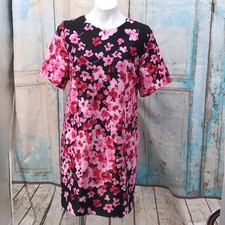 Cherry Blossom Floral Print Short Sleeve Dress By Eliza J Size 8 Black Pink