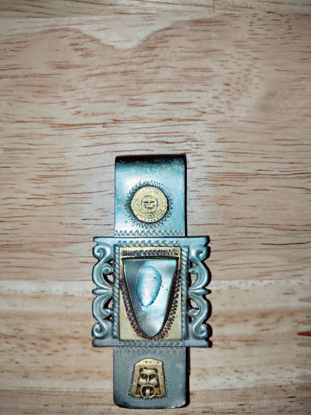 Vintage Rare Sterling Silver .925 Aztec Money Clip Made In Mexico image 2
