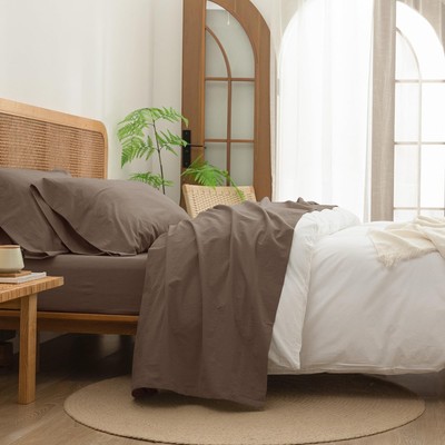 Sheet Set 100% Washed Cotton Linen Feel Super Soft Comfortable Chic Lightweig...