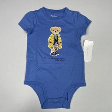Ralph Lauren Baby Girl's 12 MONTH Blue Polo Bear One Piece Bodysuit Short Sleeve