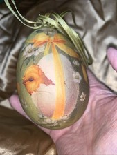 Vintage Rakin Easter Baby Chick Egg Paper Mache Decoupage Decorative Ornament