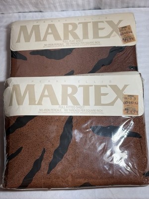 Martex Perry Ellis Night Tiger Full Flat AND Fitted Sheets Brand New Vintage SET