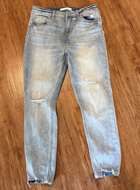 Eunina Clara Skinny Crop Jeans Women 9 Blue Distressed Raw Hem High Rise