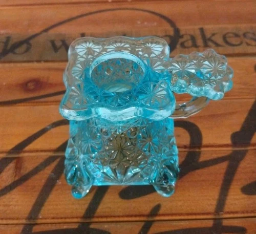 Blue Fenton Daisy and Button Pattern Footed Candle Holder Thumb Print