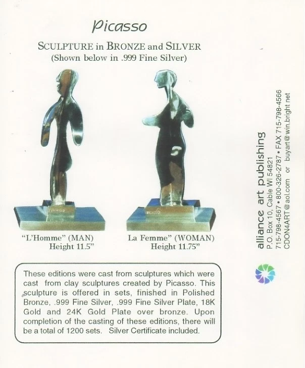 Escultura de bronce L'HOMME & LA FEMME - Moldes fundidos en terricota por Picasso Foto 3 de 4