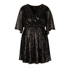 Boohoo Size 18 Sequin Kimono Sleeve Skater Dress Black Cocktail Party