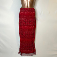 90s Vtg Skirt Women M Red Maxi Mesh Fairy Cottage Y2K Whimsigoth Practical Magic