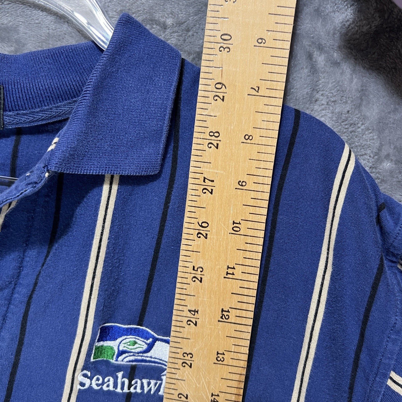 Vtg 90s Mens NFL Seahawks Stripe Polo Shirt Sz L Dadcore Retro Sportswear Cotton thumbnail 7