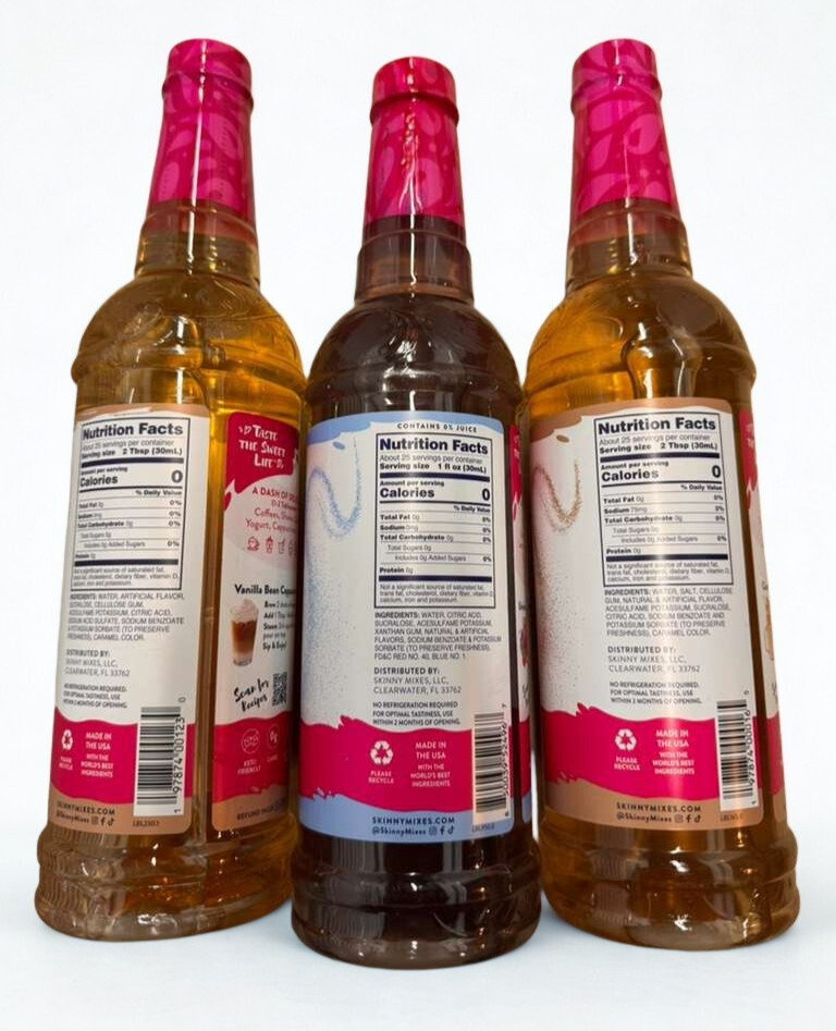 Jordan’s Skinny Mixes 750ml 3 Pack SugarFree Syrup Vanilla Unicorn Caramel Pecan thumbnail 2