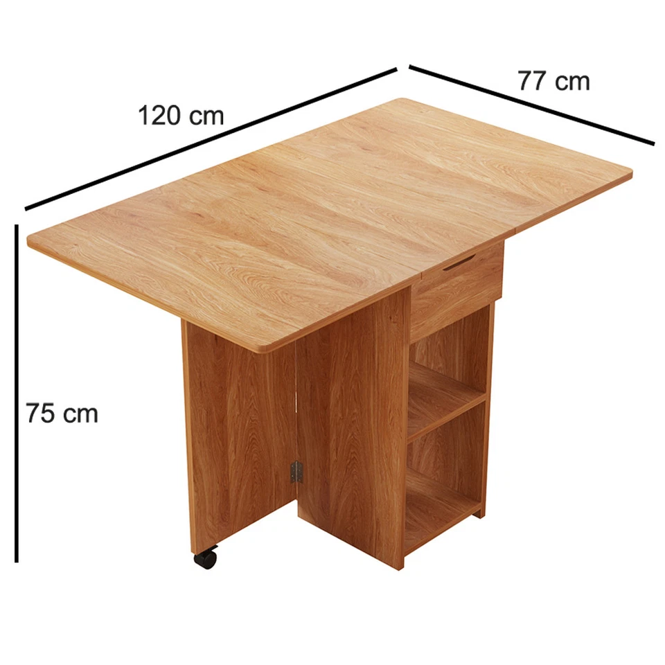 Tavolo da Pranzo Pieghevole Salvaspazio Legno 2 Ruote Casa Ufficio 120x77x75cm - Immagine 2 di 4