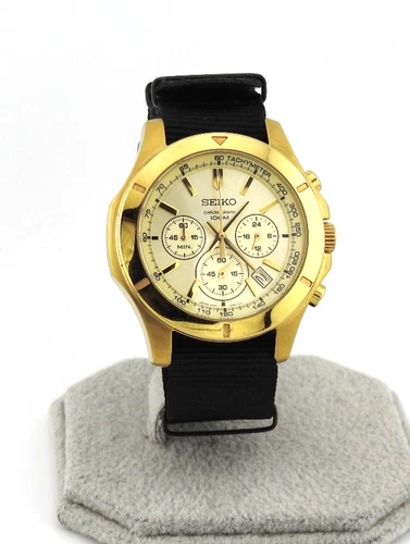 Vintage SEIKO Chronograph 6T63-00G0 Gold Tone Date Dial 45mm Quartz Men Watch