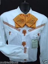 Mexican Western Shirt w/ Leather Stiching. Camisa Charra con Greca de Piel