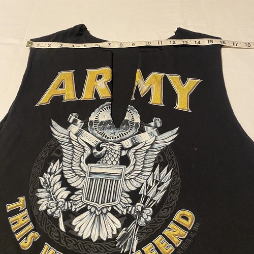 Vtg. U.S. ARMY Custom Cut T Shirt Sz S/M This We'll Defend 2004 Black Ink Design - Picture 8 of 10