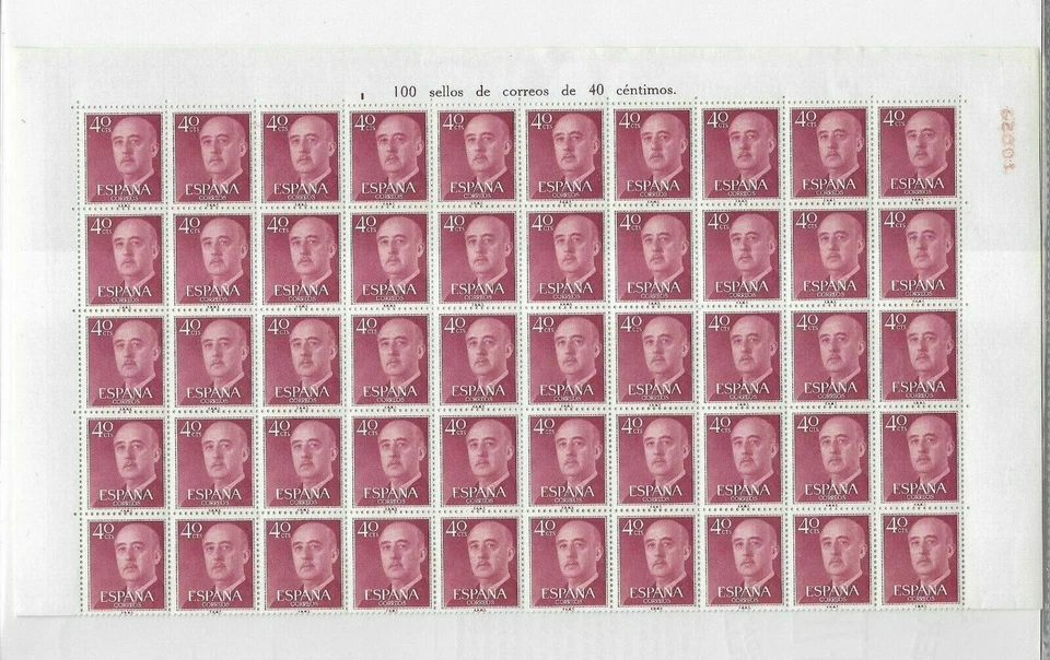 EDIFIL 1148 España Franco Pliego de 100 sellos valor 40 cts del año 1955