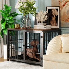 Heavy Thicken Iron Dog Crate Kennel w/ Bottom Tray 3 Doors Furniture Side Table