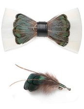 Handmade Feather Pre-tied Bow tie and Brooch Sets for Men 42