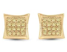 10k Yellow Gold Genuine Yellow Diamond Square Kite Cluster Earrings 1/10 Cttw