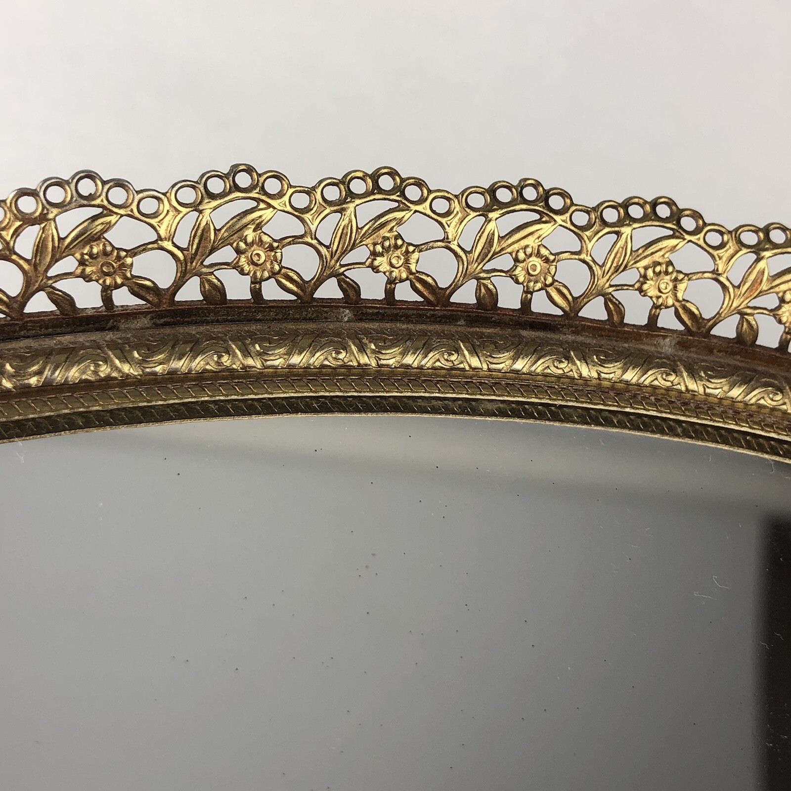 MATSON Sunflower Vanity Mirror Tray Flowers Dahlia Leaves Gold Tone Vintage