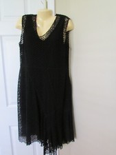 Elie Tahari Black crochet Sleeveless asymmetrical hem Dresssz 14 nwot