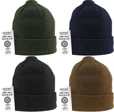 100% Wool Military Knit Beanie Watch Cap Winter Watch Cold Weather Hat USA Made