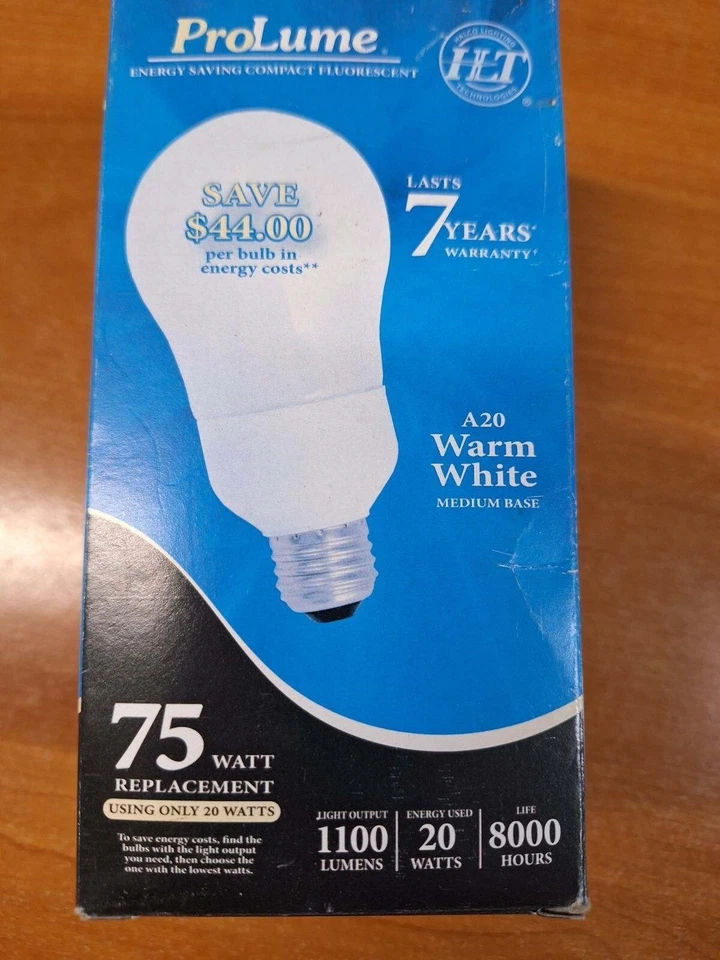 Halco 45743 CFL20/27/A20 Prolume Self-Ballast 20W=75 2700K Box Misprint 1100L - Image 4 of 4