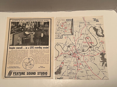 1976 Nashville TN City Map & Feature Sound Studio Ephemera Nice! 1 Day Ship! 