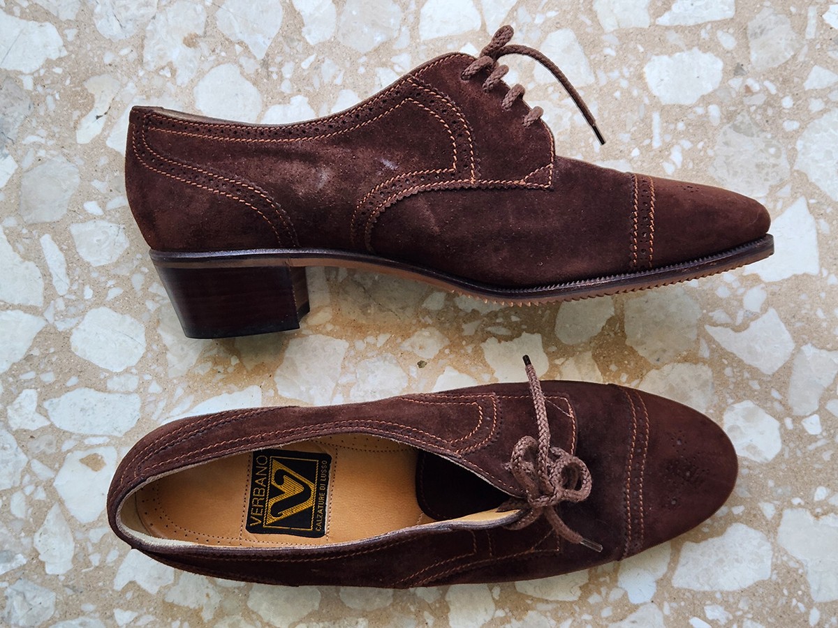 Vintage Verbano Brown Suede Oxford Shoes - Made in Italy 