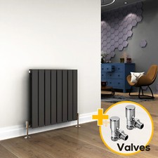 Anthracite Radiator Double 600 x 600 Flat Panel Horizontal Small Rad With Valves