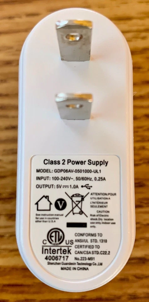 Class 2 Power Supply Input:100-240V~ 50/60Hz, Output:5V 1.0A, USB A to Mini USB - Image 2 of 4