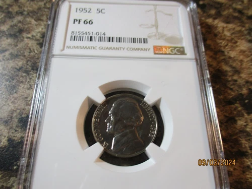 1952 JEFFERSON NICKEL PROOF NGC PR 66   014