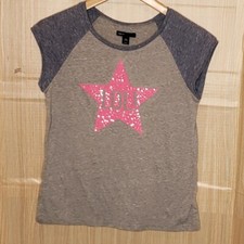 Gap Kids Girls New Grey Short Sleeve Pink Sequin Star Shirt XXL 16-18