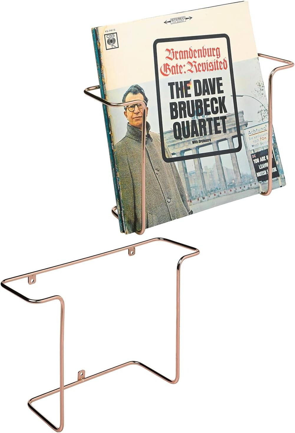 Copper Metal Vinyl Record Storage Racks with Floating Display Shelves Set of 2-image