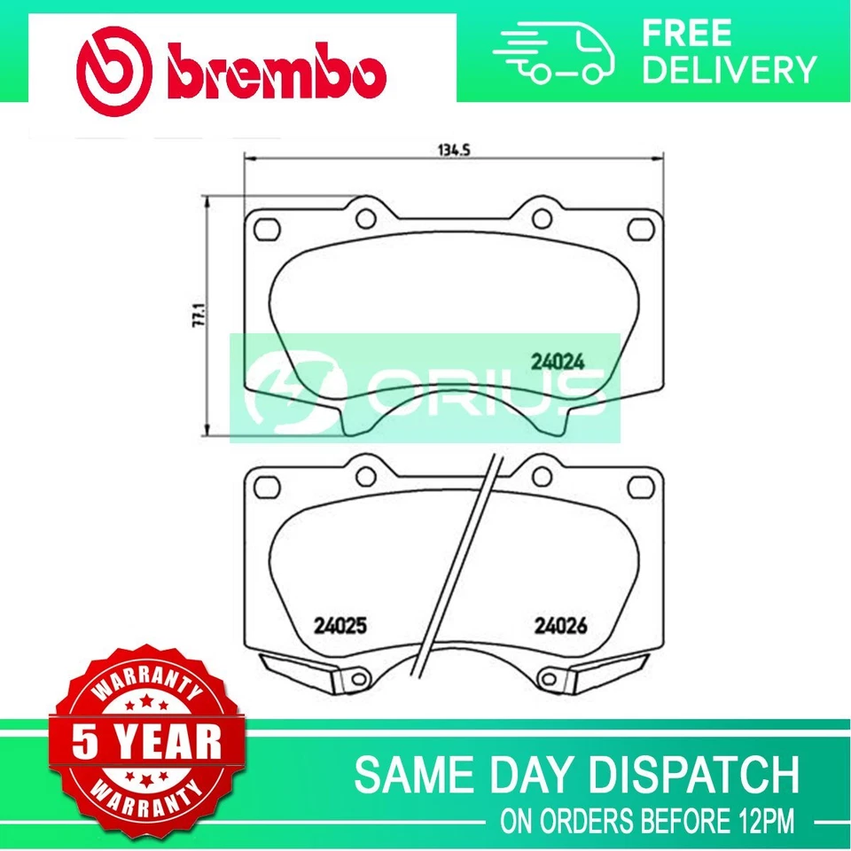 Serve para Toyota Hilux 2015- Land Cruiser Prado 2009- Conjunto de Pastilhas de Freio Dianteiro Brembo - Imagem 2 de 4