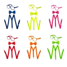 Dress Up America Adult Neon Suspender - Party Bow Tie Accessory Set