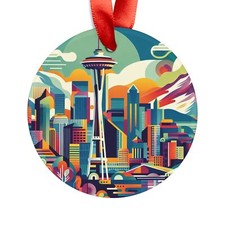 SEATTLE WASHINGTON, Abstract Travel Art, Personalized Round Acrylic Ornament