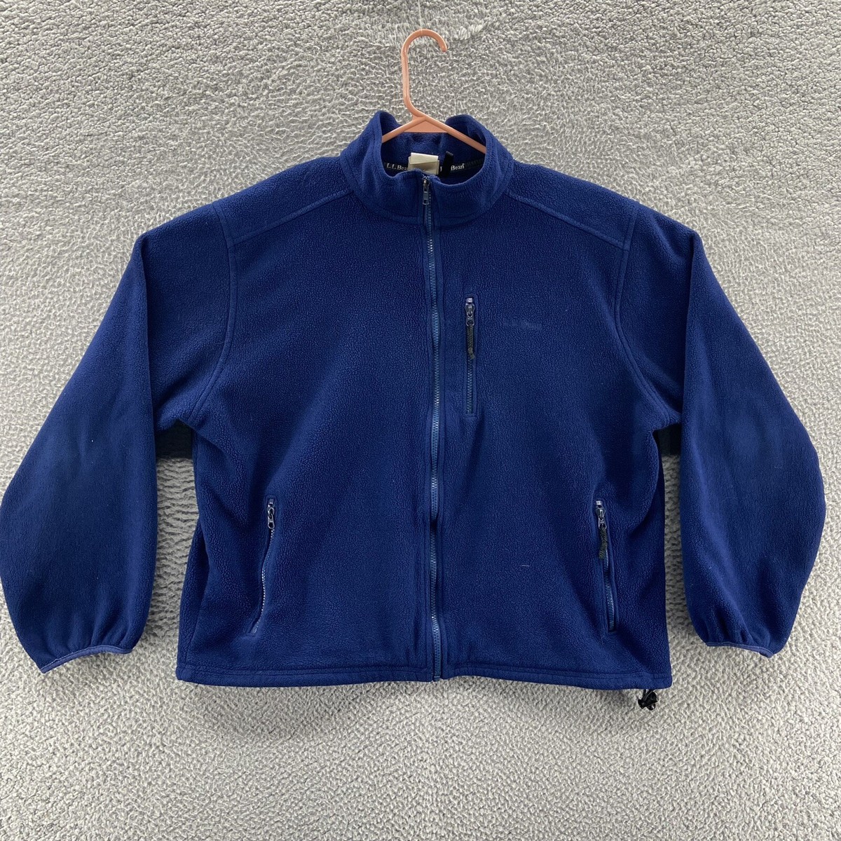 VINTAGE LL Bean Jacket Men Large Blue Zip Up Pockets Fleece
