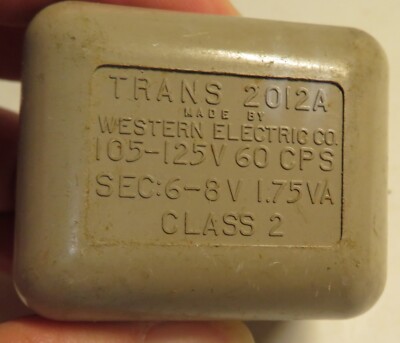Vintage Western Electric Trans 2012A 105-125V 60CPS Class 2 6-8V