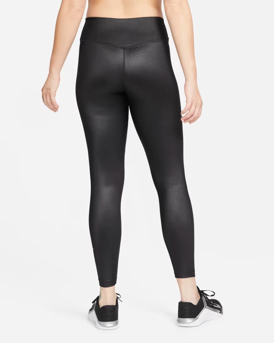 Nike One Women s Dri FIT Black Shine Mid Rise Leggings DD5439 010 Size XXL 2XL