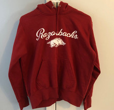 Vintage Arkansas Razorbacks Graphic Hoodie Sweatshirt RED Size Medium