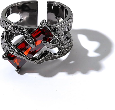 #ad #ad Black Rings for Women Open Adjustable Statement Crystal Stacking Y2K Punk Gothic $15.23