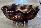 Fenton ORANGE TREE Master Berry Bowl Carnival Glass Electric Iridescent On Blue