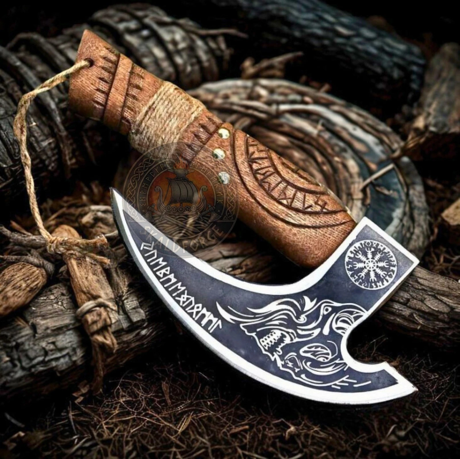 Viking Pizza Cutter Axe with Leather Sheath, Skull Engraving Carbon Steel Bla...
Opens in a new wind
