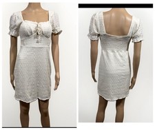 Urban Romantics White Eyelet Coquette Babydoll Mini Dress Size M Milkmaid