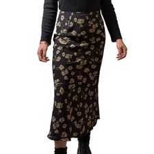Old Navy Black Floral Midi Skirt Size 6 Lightweight Flowy A Line