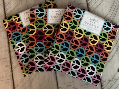 Create It Fat Quarter Lot of 3 Cotton Fabric Peace Sign Design  18'' X 21 In