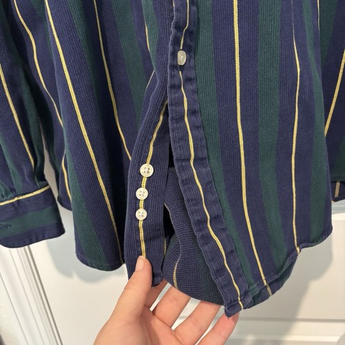 Tommy Hilfiger Shirt Mens XL Blue Green Stripe Thick Cotton Corduroy Trim - Picture 3 of 8