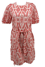 Ann Taylor Embroidered Eyelet Dress Womens Small Petite White Red Belted PS New