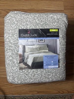Cuddl Duds King Size Heavyweight Flannel Sheet Set Green Ditzy Floral   