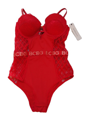 BCBGeneration BCBG Red Bodysuit Lingerie Lace Built-in Bra Size XL NWT