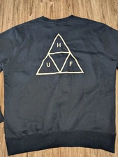 Huf Men's Blue Pullover Crew Neck Sweater Sweatshirt Size XL Triangle HUF